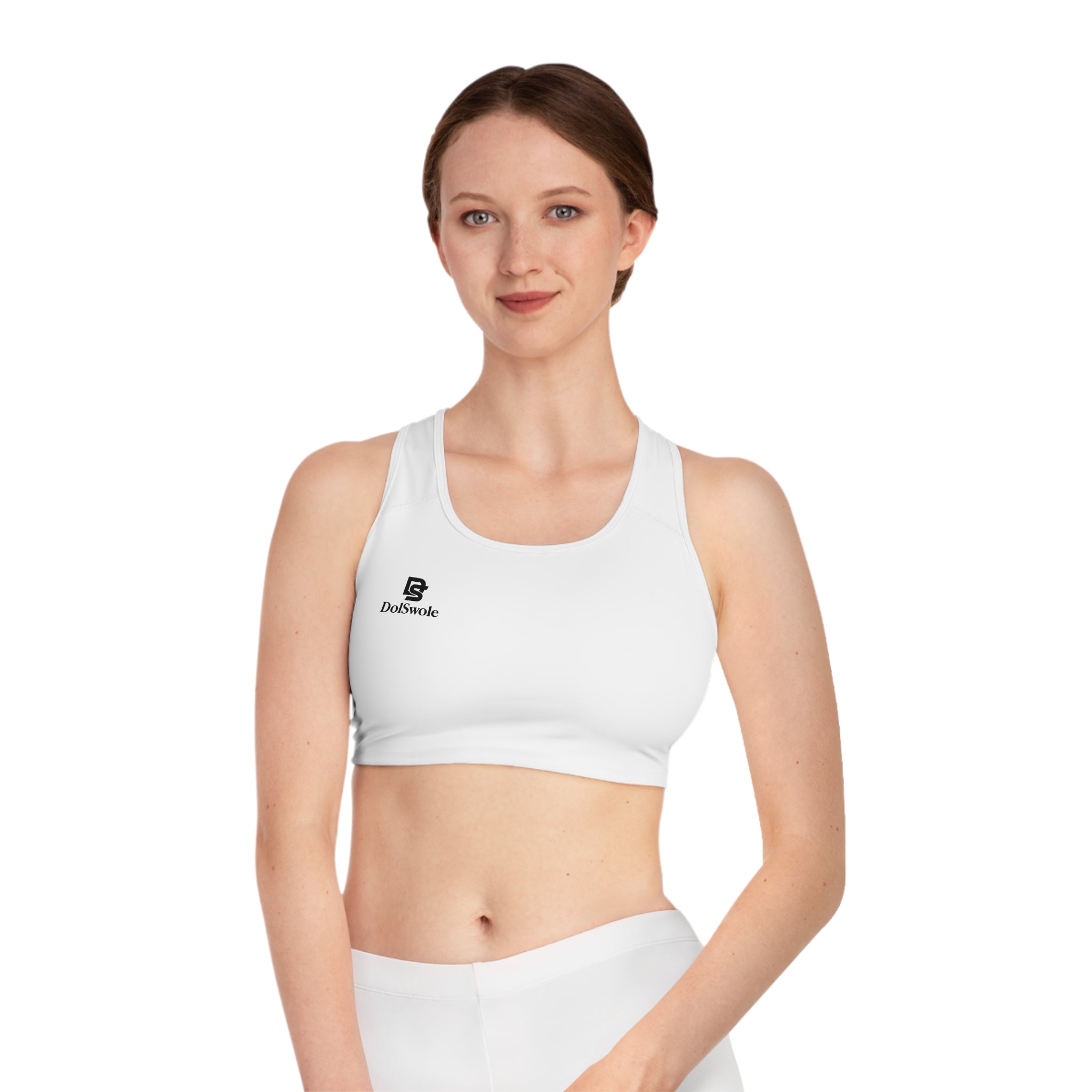 Sports Bra — White Minimal 'DoISwole' Athletic Crop Top