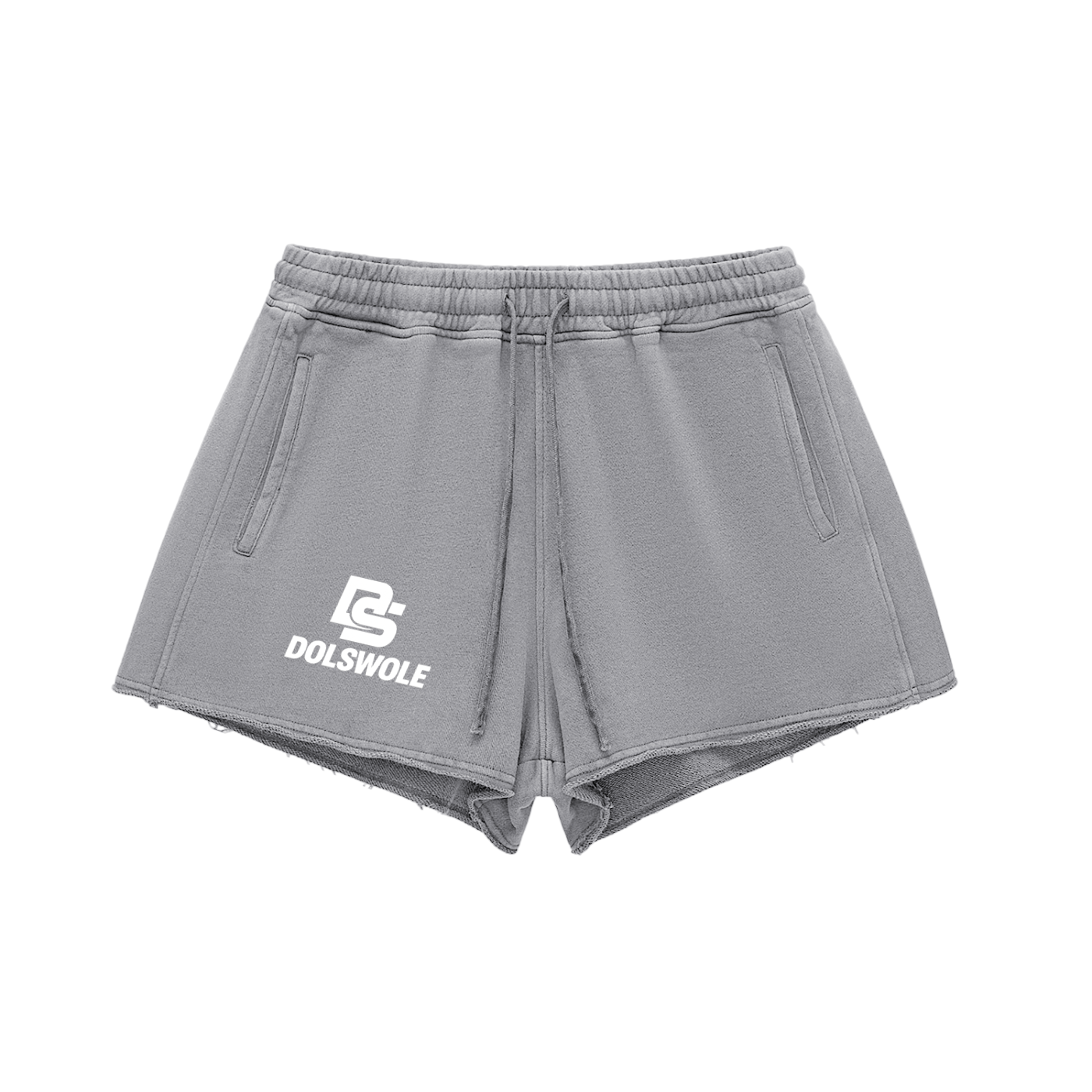 Snow Washed Raw Edge Drawstring Shorts