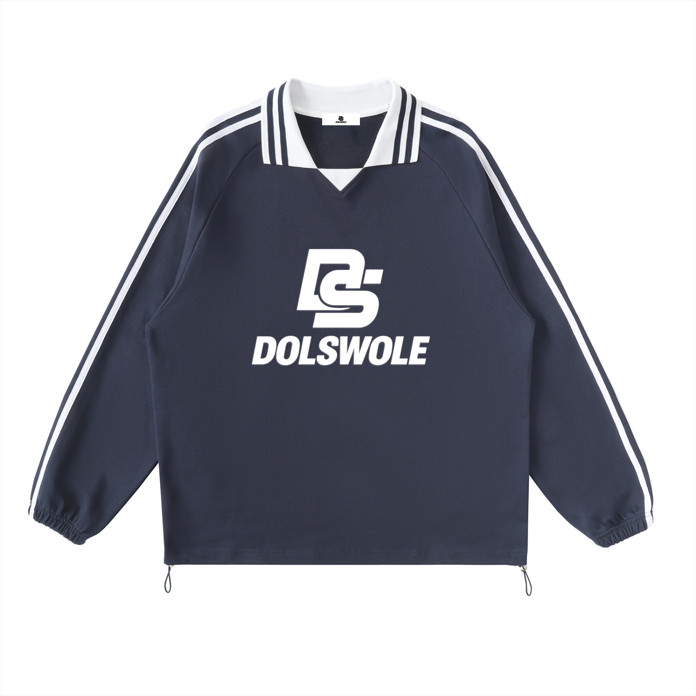 Contrast Striped Lapel Collar Sweatshirt