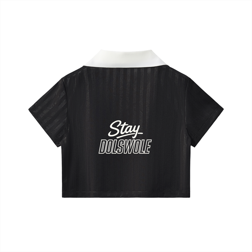 Contrast Collar Striped Cropped Jersey