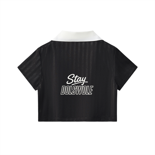 Contrast Collar Striped Cropped Jersey