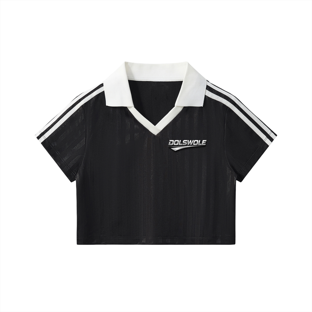 Contrast Collar Striped Cropped Jersey